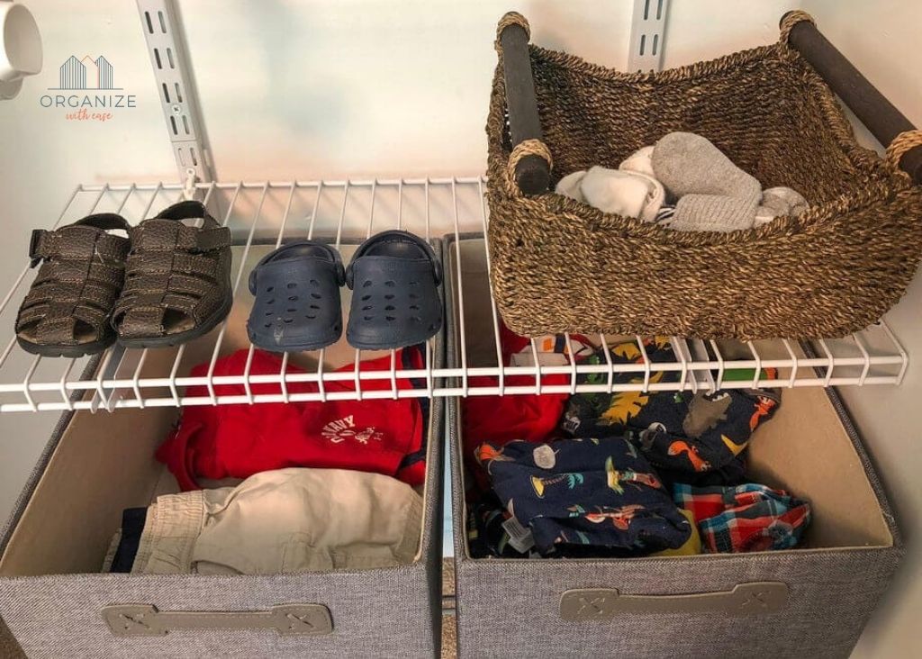 montessori toddler room clothes closet with basket